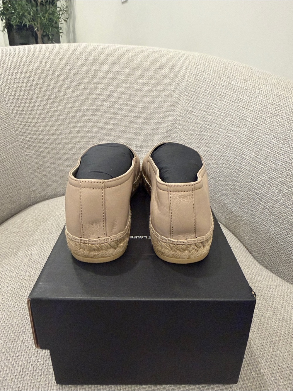 Saint Laurent Rose Poudre Leather Espadrille Loafers with Embossed YSL - Picture 4 of 8